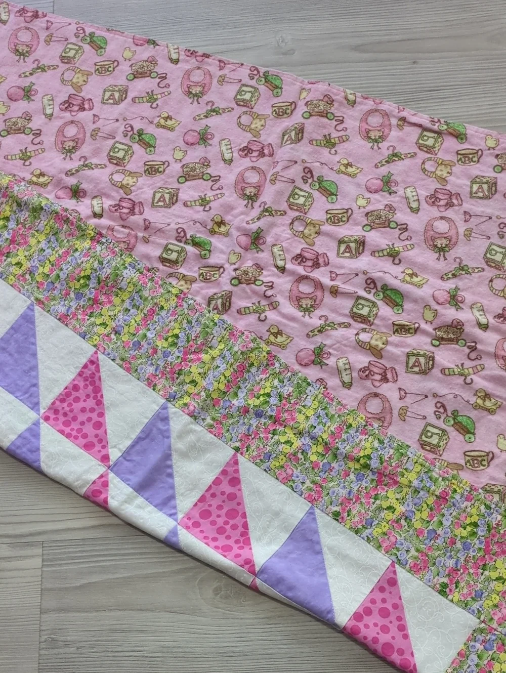 Handmade Baby Quilt Blanket Pink Purple Floral Patchwork Nursery Gift